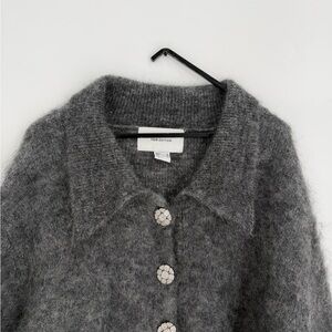 H&M Edition Grey Mohair Blend Rhinestone Buttons Sweater With Collar